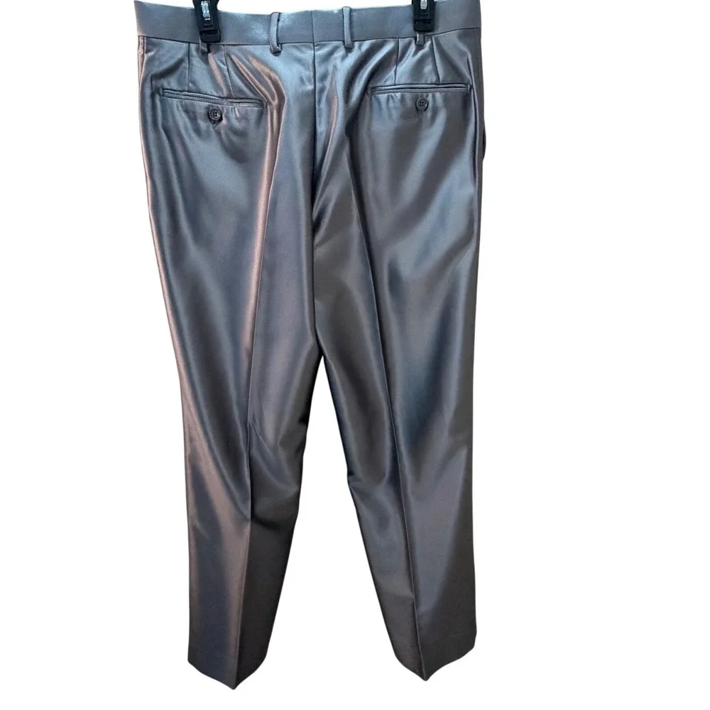 Bergham Taylor Made in Italy Metallic Silver Suit Set Blazer & Dress Slacks  NWT
